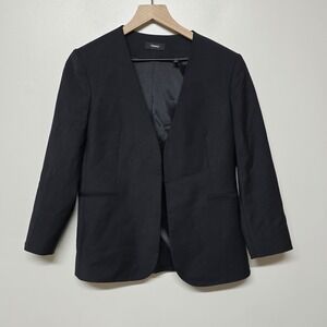 Theory Women's‎ Black Lindrayia Open-Front 3/4 Sleeve Wool Blazer Size 8